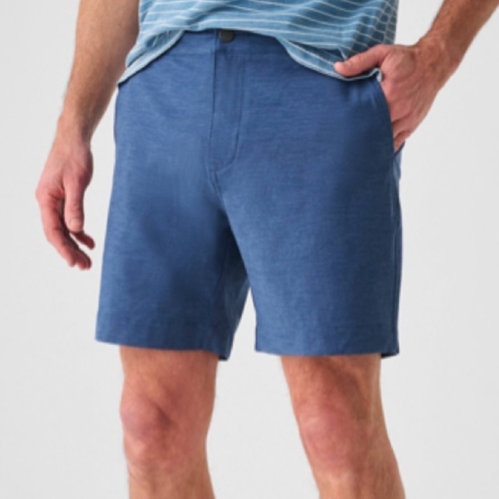 Faherty All Day Shorts 8” Inseam Blue Button Fly Trouser Shorts Size 34